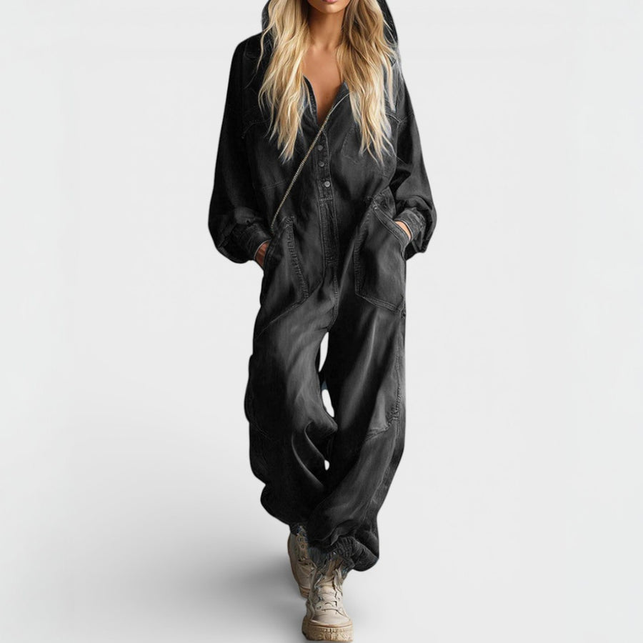 Miara - Long Sleeve Hooded Jumpsuit with Pockets