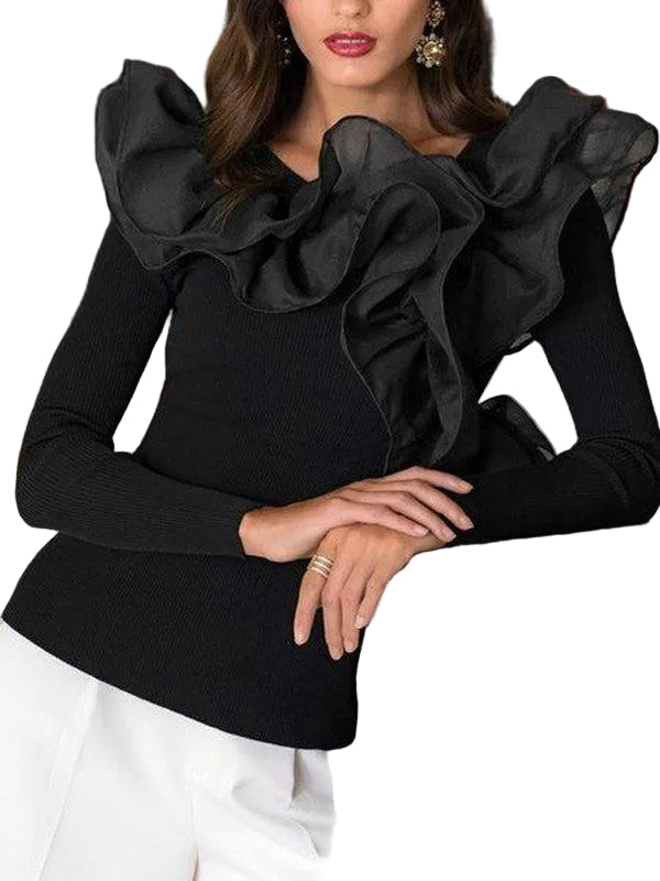Special Black Plain Long Sleeve Round Neck Top