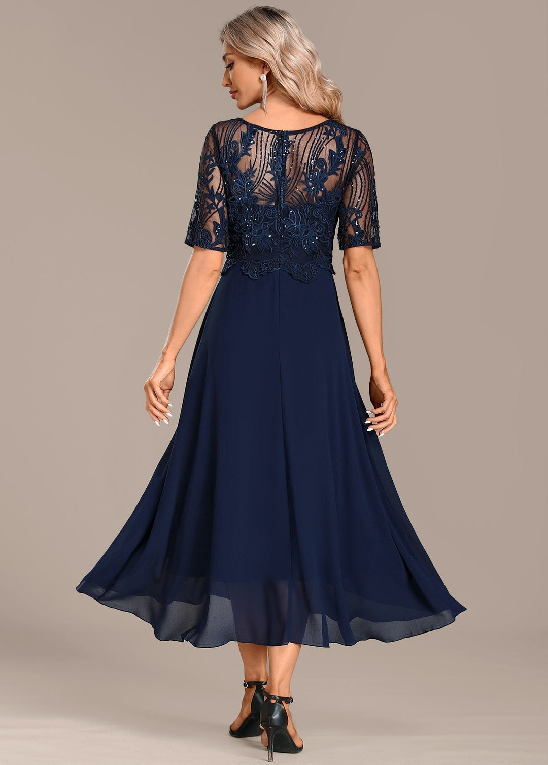 Trending Sophie Navy Lace Short Sleeve Round Neck Dress Style Upgrade