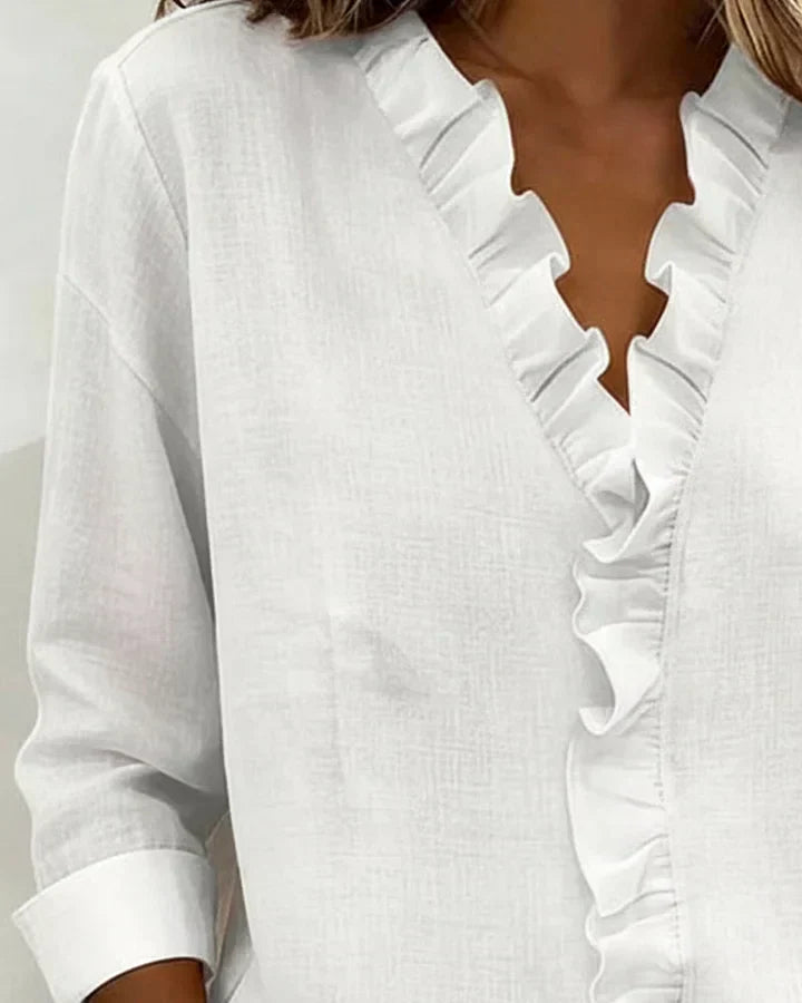 Susan | Ruffle Blouse with V Neck and Long Sleeves