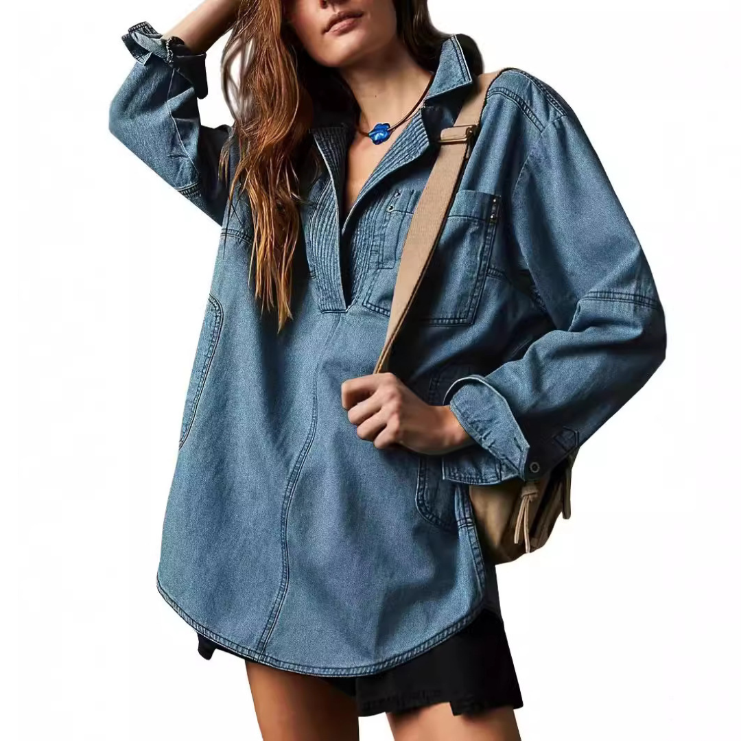 NISHA™ - Chic V-Neck Loose Fit Long-sleeve Top