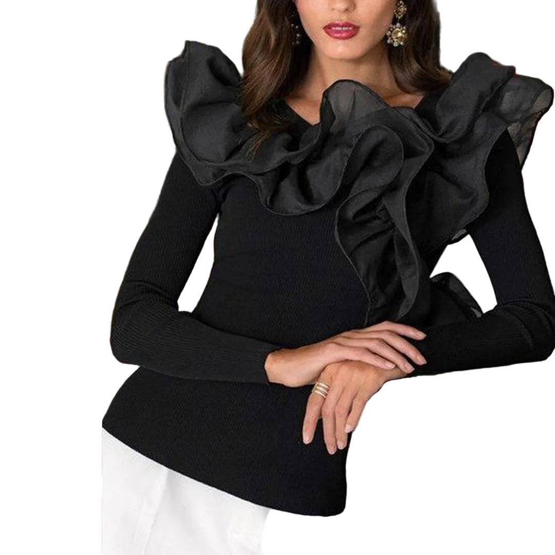 Special Black Plain Long Sleeve Round Neck Top