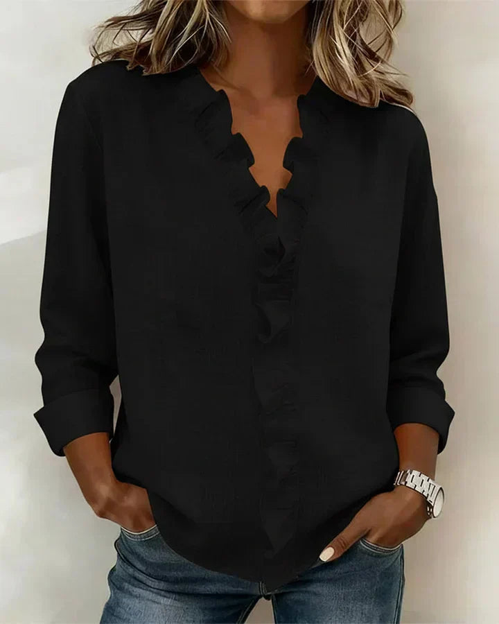 Susan | Ruffle Blouse with V Neck and Long Sleeves