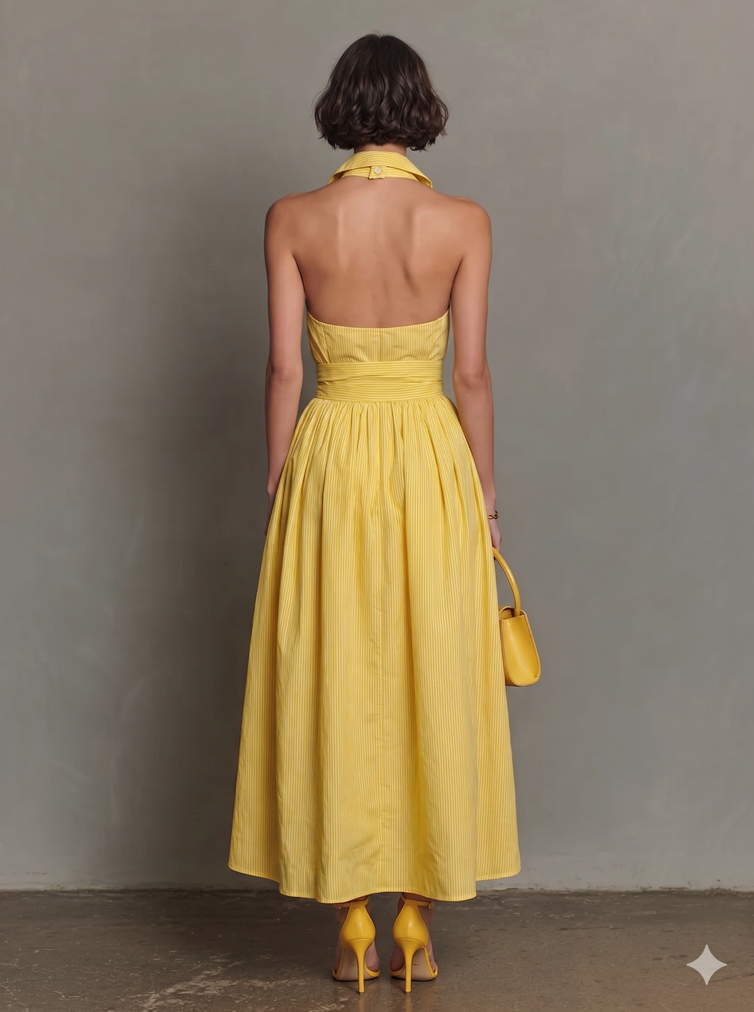 Women's Minimalist Striped Lapel Sleeveless Maxi Dress