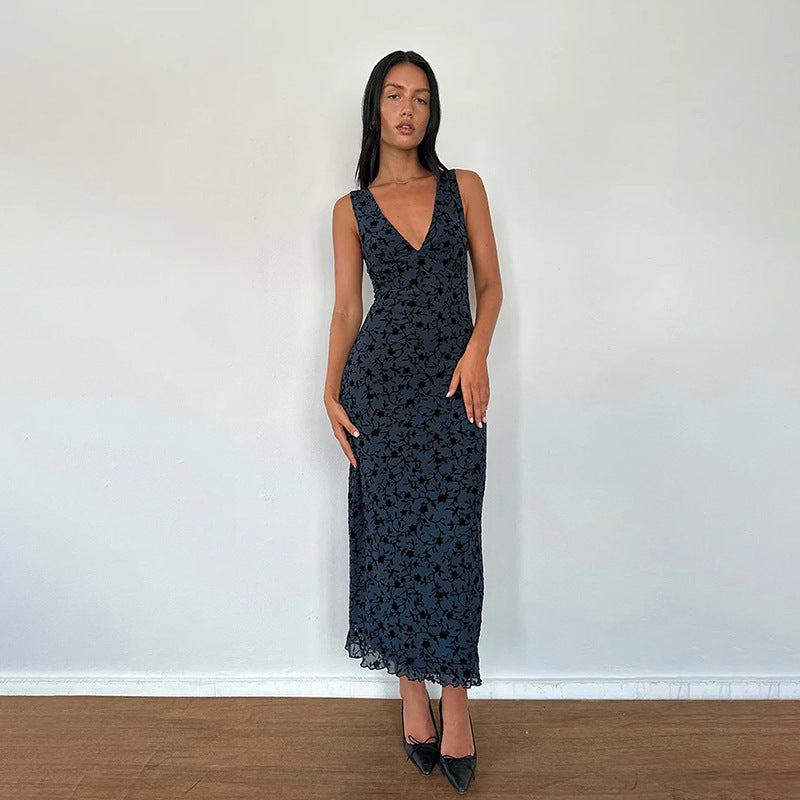 LARA™ - Classy Floral Print V-Neck Sleeveless Maxi Dress