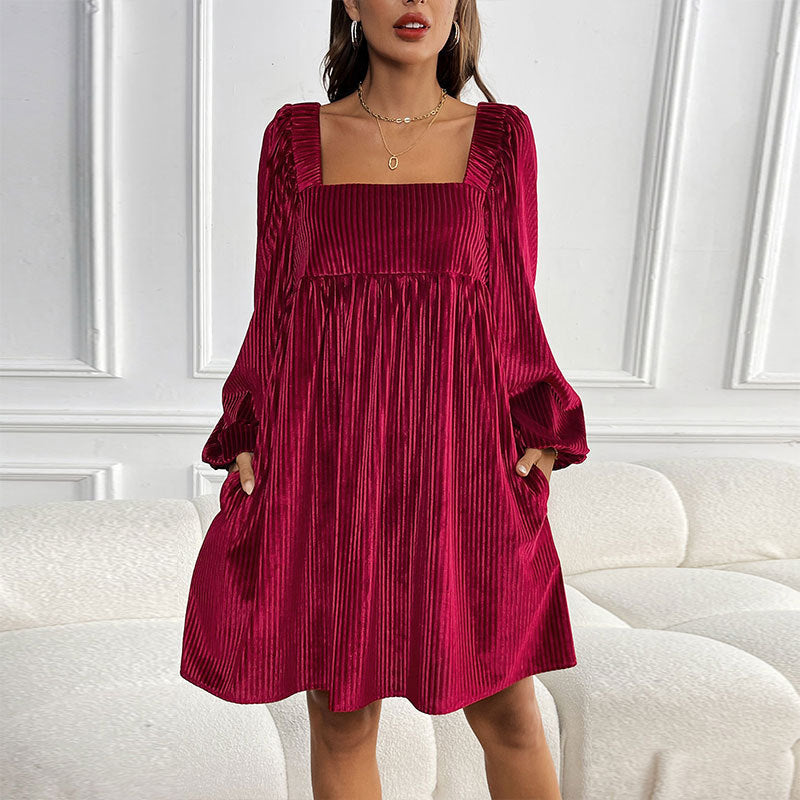 MABEL™ - Women's Bishop Sleeve Tie Back Square Neck A-Line Dress