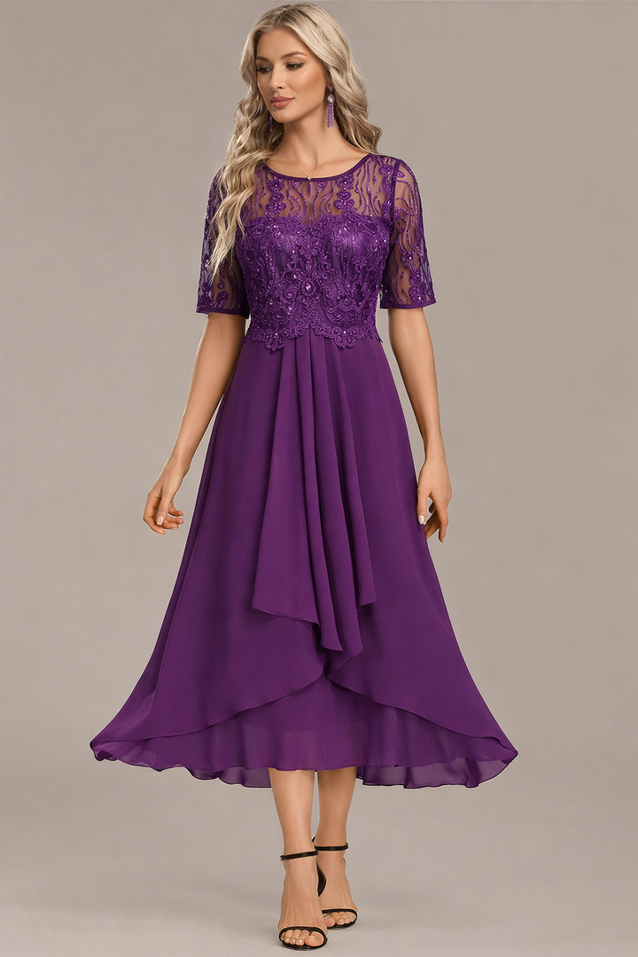 Trending Sophie Navy Lace Short Sleeve Round Neck Dress Style Upgrade