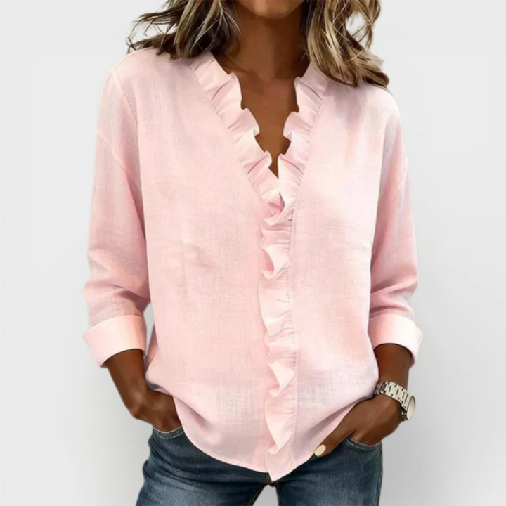 Susan | Ruffle Blouse with V Neck and Long Sleeves