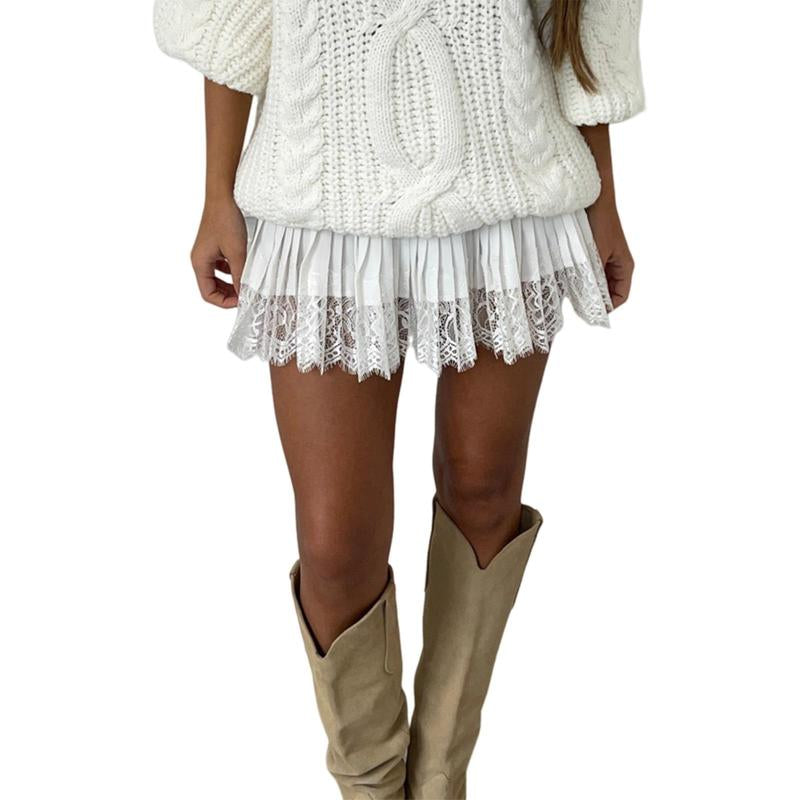 MACE™ - Women's Lace Mini Skirt with Pleats & A-Line Fit
