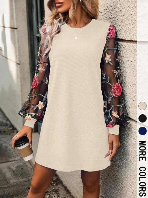 FLORA™ - Floral Embroidery Bishop Sleeve Dress for Parties & Weddings