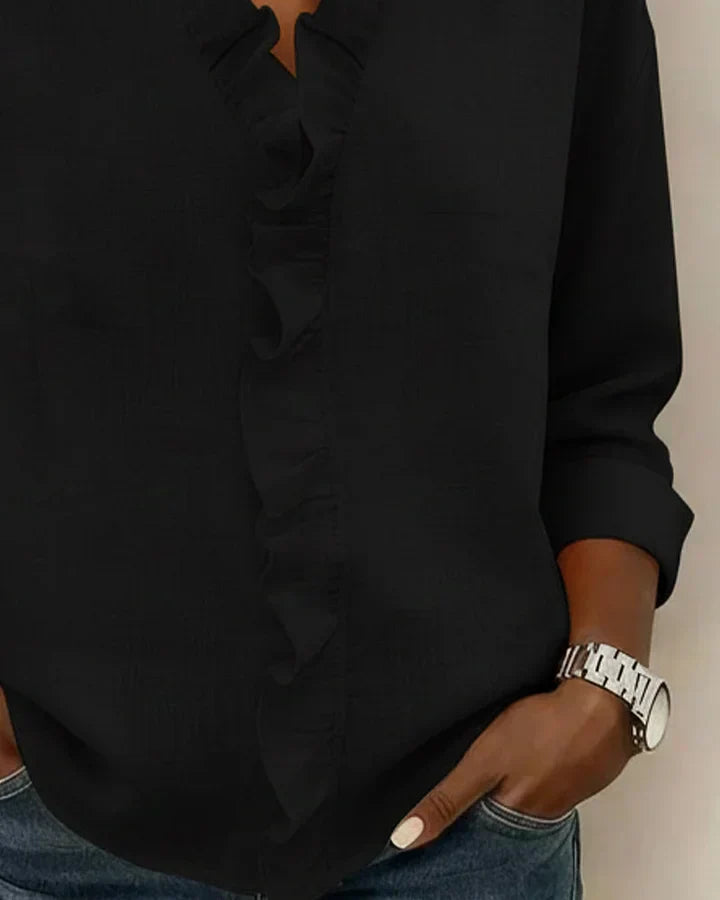Susan | Ruffle Blouse with V Neck and Long Sleeves