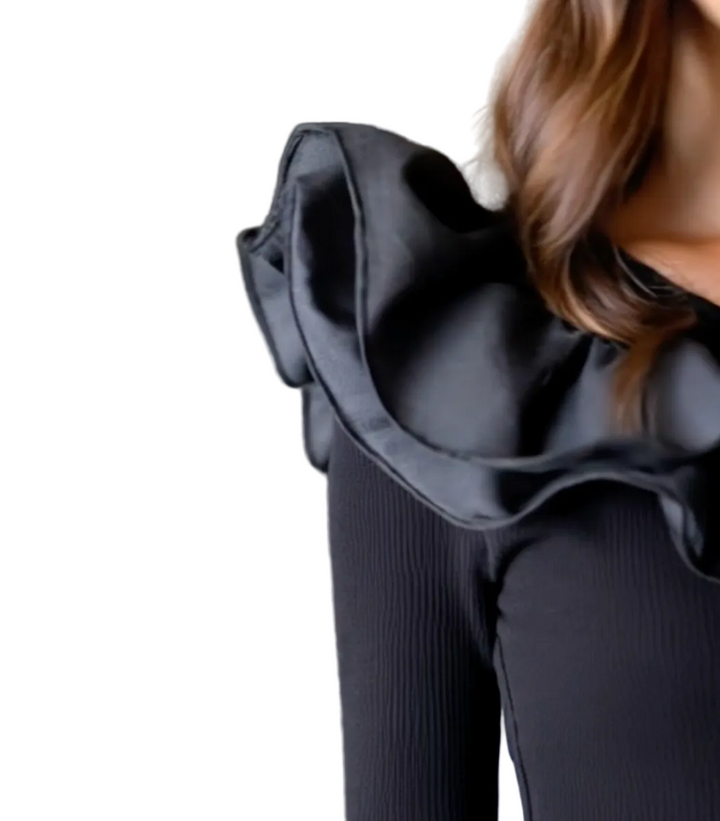 Special Black Plain Long Sleeve Round Neck Top
