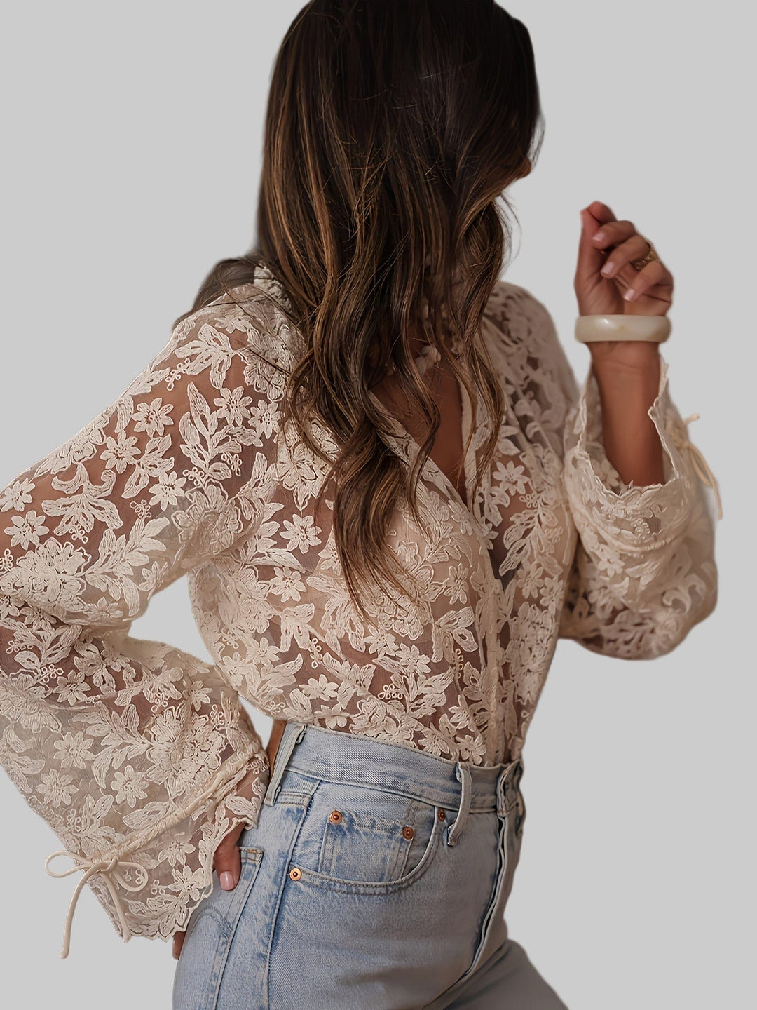 Elegant Floral Embroidered V-Neck Blouse